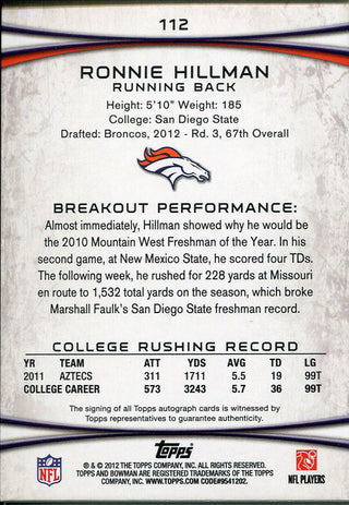 Ronnie Hillman Autographed 2012 Bowman Rookie Card