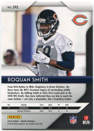 Roquan Smith 2018 Panini Prizm Rookie Card Back
