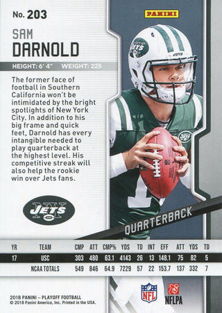 Sam Darnold 2018 Panini Playoff Rookie Card Back
