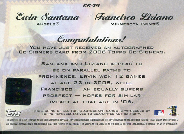 Francisco Liriano and Ervin Santana Autographed 2006 Topps Card Back