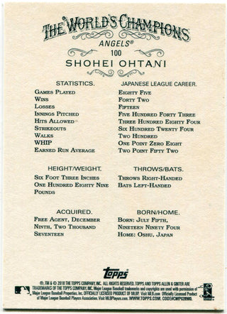 Shohei Ohtani 2018 Allen & Ginter Rookie Card Back