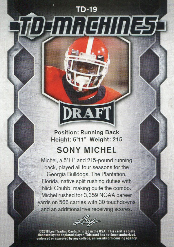 Sony Michel 2018 Leaf Draft Rookie Card Back