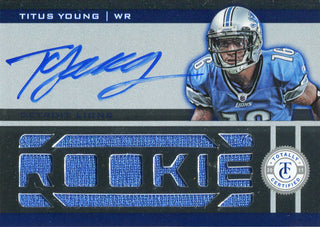 Titus Young Autographed 2012 Panini Totally Certified Rookie Jersey Card