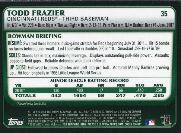 Todd Frazier Unsigned 2011 Bowman Chrome Rookie Card
