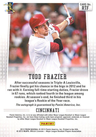 Todd Frazier Autographed 2012 Panini Prizm Rookie Card Back
