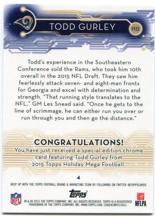 Todd Gurley 2015 Topps Holiday Mega Rookie Card Back