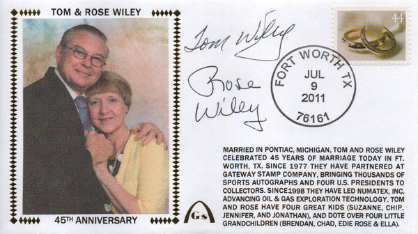 Tom Wiley & Rose Wiley Autographed July 9, 2011 First Day Cover