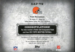 Trent Richardson Autographed 2012 Topps Inception Rookie Jersey Card