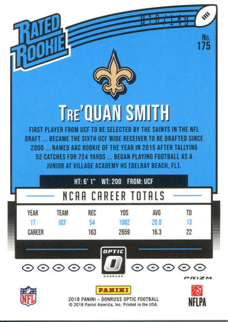 Tre'Quan Smith 2018 Panini Optic Rookie Card Back