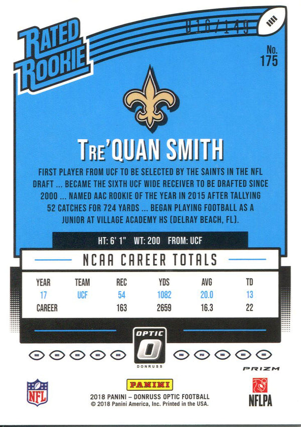 Tre'Quan Smith 2018 Panini Optic Rookie Card Back