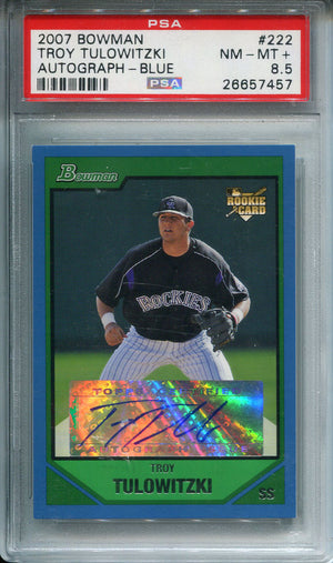 Troy Tulowitzki Autographed 2007 Bowman Rookie Card (PSA)
