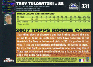 Troy Tulowtizki Autographed 2007 Topps Chrome Rookie Card Back