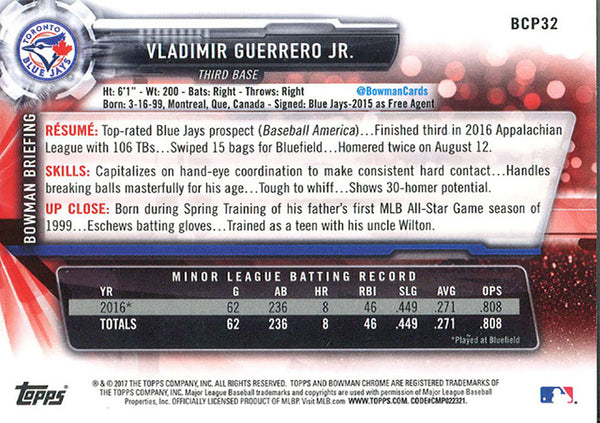 Vladimir Guerrero Jr. 2017 Bowman Chrome Rookie Card