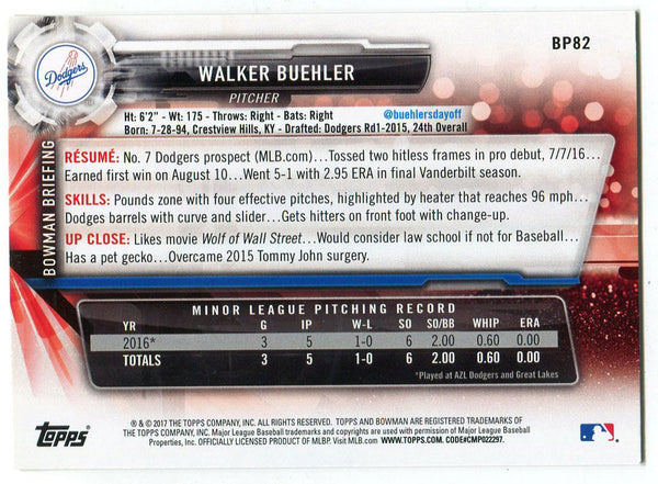 Walker Buehler 2017 Bowman Rookie Card