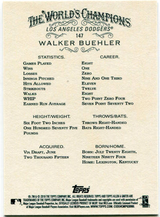 Walker Buehler 2018 Allen & Ginter Rookie Card Back