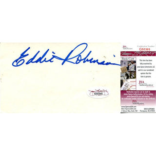 Eddie Robinson Signed 3x5 Index Card (JSA)