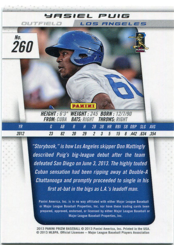 Yasiel Puig 2013 Panini Prizm Rookie Card Back