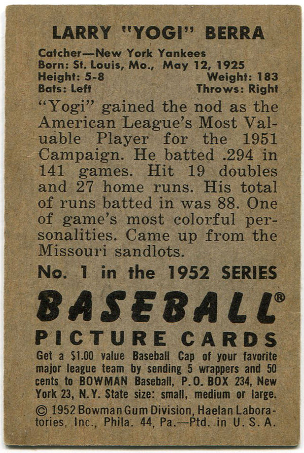 Yogi Berra 1952 Bowman Card #1