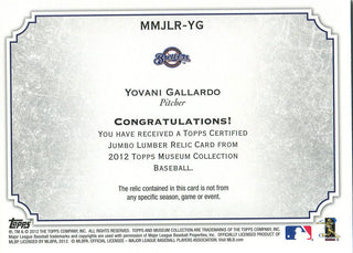 Yovani Gallardo Unsigned 2013 Topps Museum Collection Bat Card