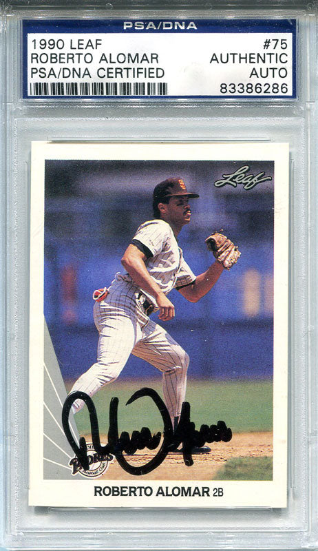 Robert Alomar Autographed 1990 Leaf Card (PSA/DNA)