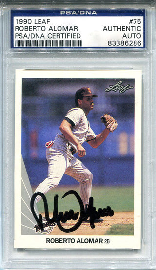 Robert Alomar Autographed 1990 Leaf Card (PSA/DNA)